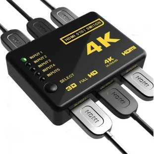 موزع HDMI 5 في 1 من ستار بـ5 منافذ مع جهاز تحكم عن بعد لاسلكي بالاشعة تحت الحمراء، يدعم كامل ثلاثي الابعاد 4 كيه × 2 كيه لتلفزيون HD/ DVD/ STB/ الكمبيوتر