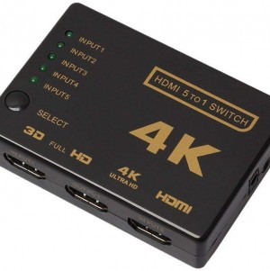 موزع HDMI 5 في 1 من ستار بـ5 منافذ مع جهاز تحكم عن بعد لاسلكي بالاشعة تحت الحمراء، يدعم كامل ثلاثي الابعاد 4 كيه × 2 كيه لتلفزيون HD/ DVD/ STB/ الكمبيوتر