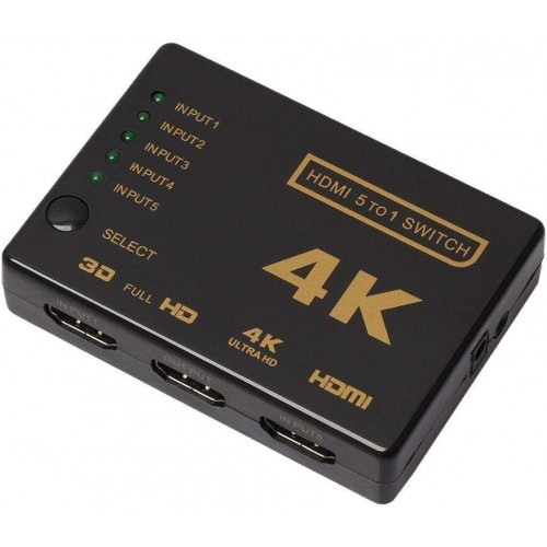 موزع HDMI 5 في 1 من ستار بـ5 منافذ مع جهاز تحكم عن بعد لاسلكي بالاشعة تحت الحمراء، يدعم كامل ثلاثي الابعاد 4 كيه × 2 كيه لتلفزيون HD/ DVD/ STB/ الكمبيوتر