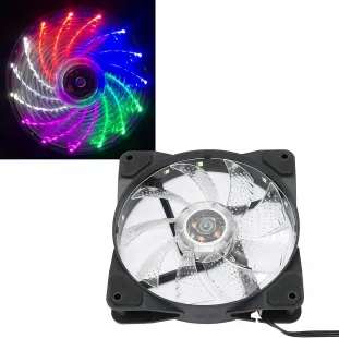 مروحة تبريد هيكل 12 سم 7 شفرات ملونةRGP  كبير باضاءة LED لتبريد الكمبيوتر، تيار مستمر 12 فولت