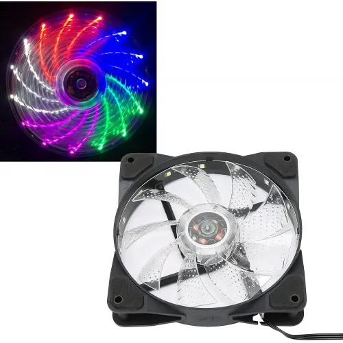 مروحة تبريد هيكل 12 سم 7 شفرات ملونةRGP  كبير باضاءة LED لتبريد الكمبيوتر، تيار مستمر 12 فولت