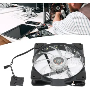 مروحة تبريد هيكل 12 سم 7 شفرات ملونةRGP  كبير باضاءة LED لتبريد الكمبيوتر، تيار مستمر 12 فولت