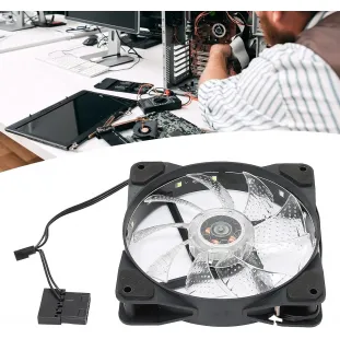 مروحة تبريد هيكل 12 سم 7 شفرات ملونةRGP  كبير باضاءة LED لتبريد الكمبيوتر، تيار مستمر 12 فولت